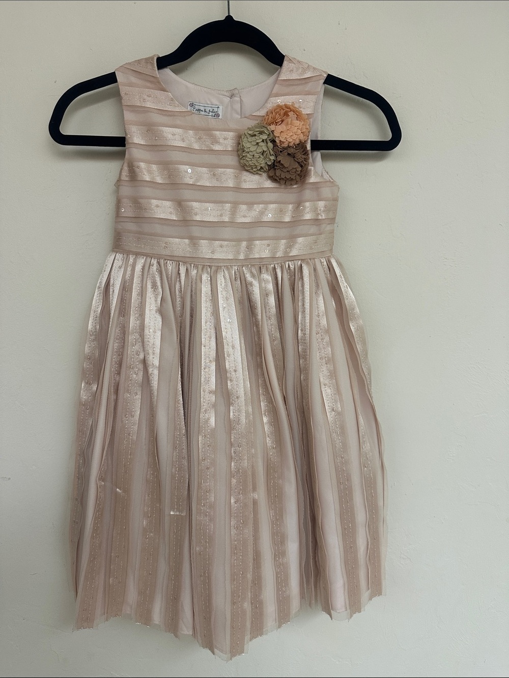 Pippa & Julie Blush Striped Flower-Applique Formal Dress